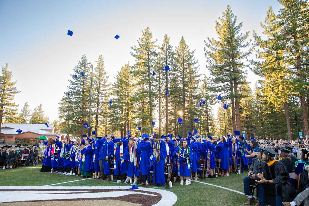 Throwing caps at Lake Tahoe Community College 2024 Graduation.