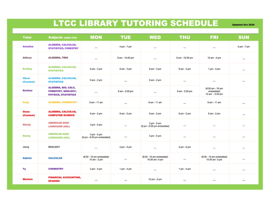 Fall 2024 Tutoring Schedule 1