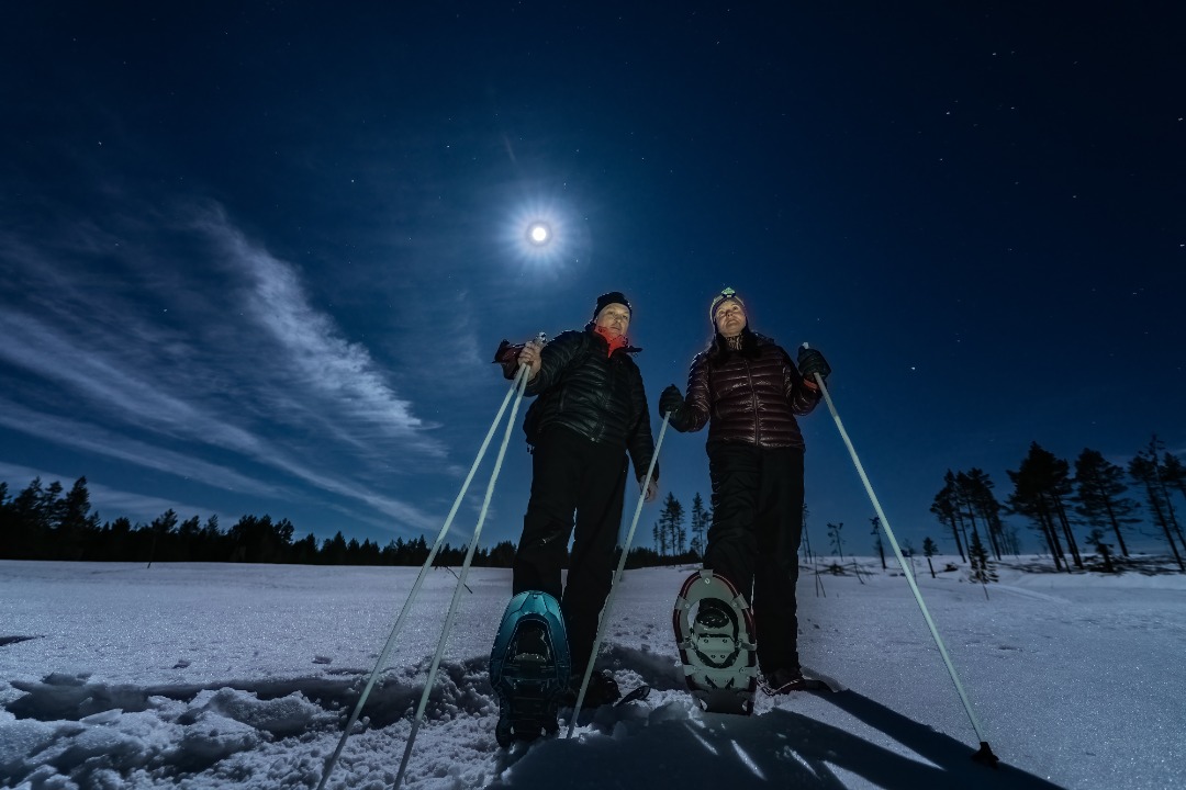 Nighttime cross country skiing