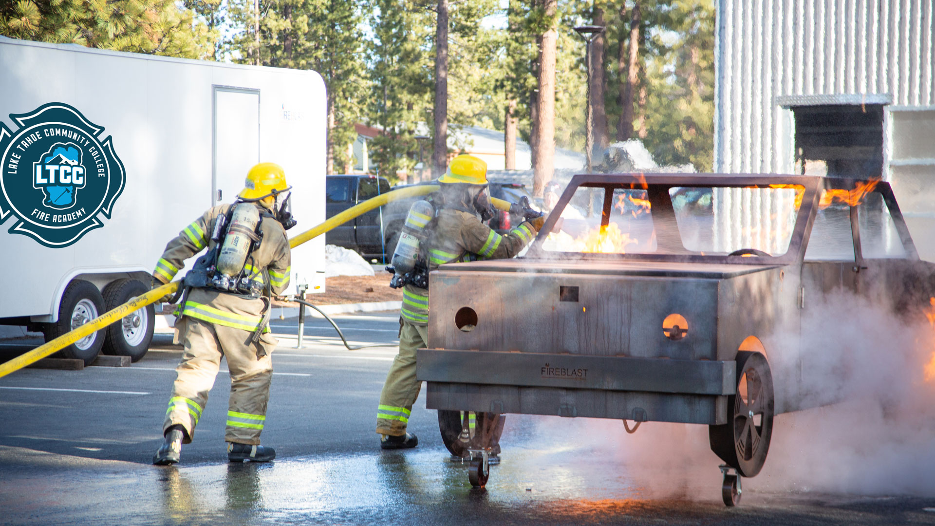 Lake Tahoe Community College Fire Academy training burning car